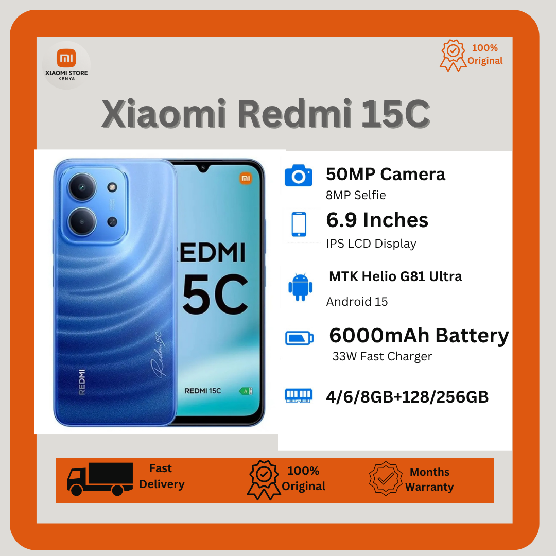 [New Arrival] Xiaomi Redmi 15C 256GB+16(8+8) 6.9" 120Hz IPS LCD Display 50MP Camera 6000mAh Battery 33W Hyper-Charge Gorilla Glass 3 Dual SIM IP64 MTK Helio G81 Ultra Android Smartphone
