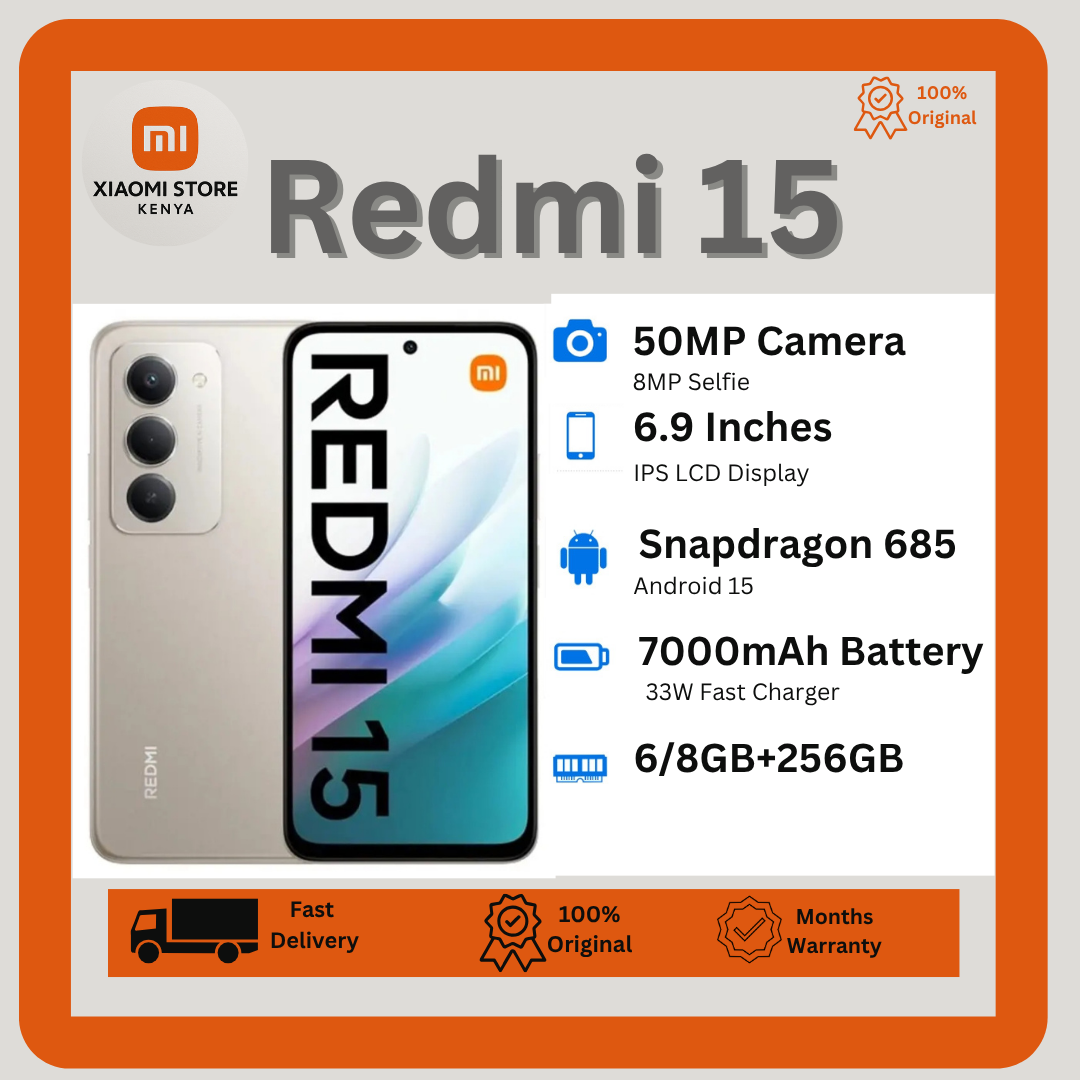 [New Arrival] XIAOMI Redmi 15 256GB+16(8+8)GB 6.9 Inch 144Hz IPS LCD Display 50MP Camera 7000mAh Battery 33W Fast Charging IP64 Dust/Water Resistant Dual SIM Snapdragon 685 SoC AI Smartphones Redmi 13