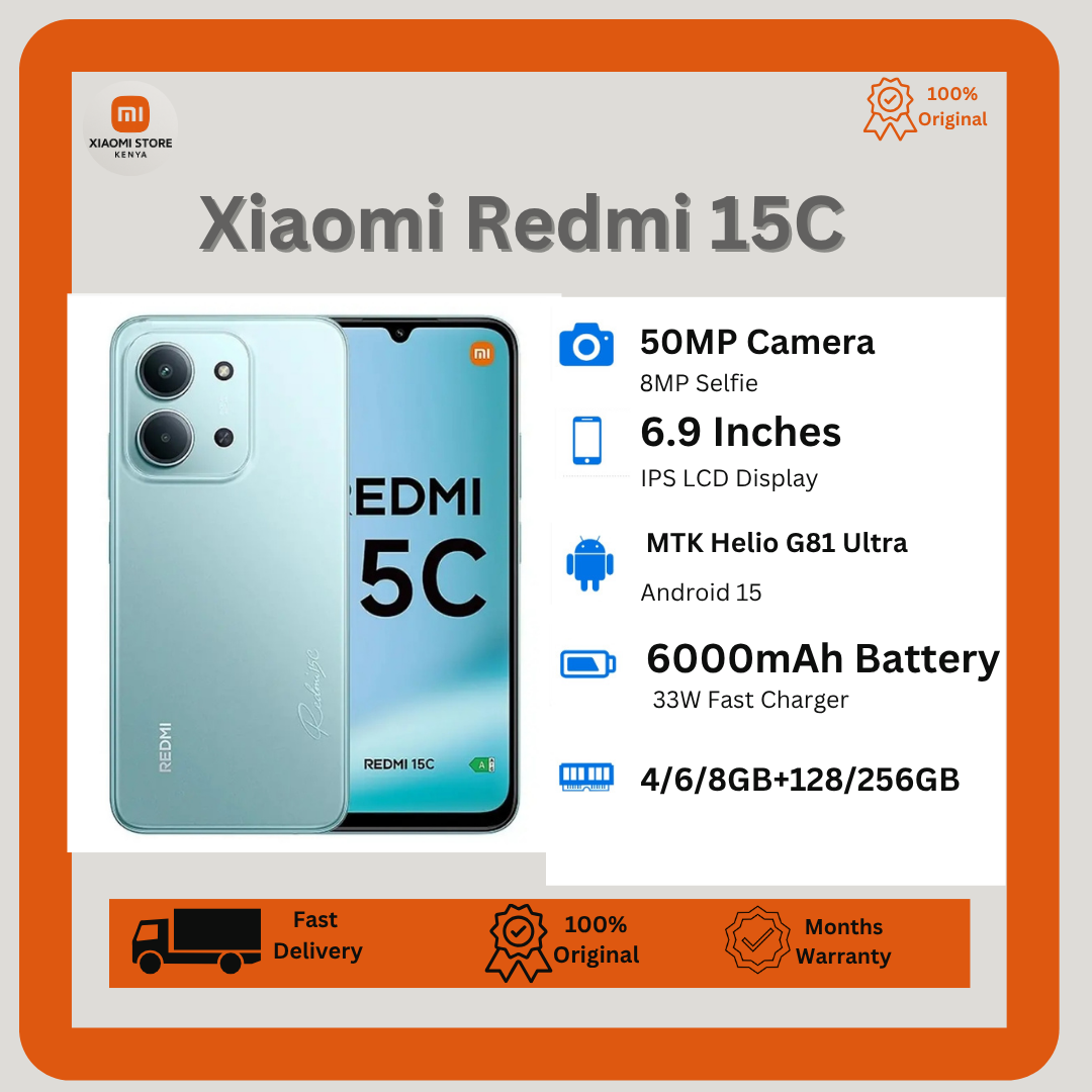 [New Arrival] Xiaomi Redmi 15C 256GB+16(8+8) 6.9" 120Hz IPS LCD Display 50MP Camera 6000mAh Battery 33W Hyper-Charge Gorilla Glass 3 Dual SIM IP64 MTK Helio G81 Ultra Android Smartphone