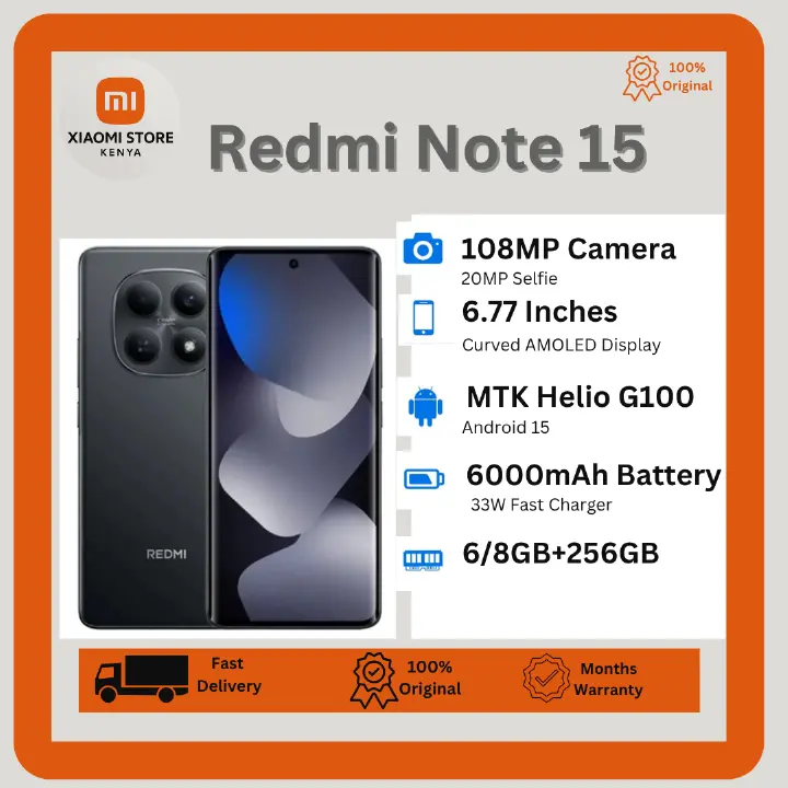 [New Arrival] XIAOMI Redmi Note 15 8GB+256GB 6.77" AMOLED 120Hz Display 108MP Camera 6000mAh Battery Dual SIM On-Screen Fingerprint Unlock 33W Fast Charge Smartphones Android Smart AI
