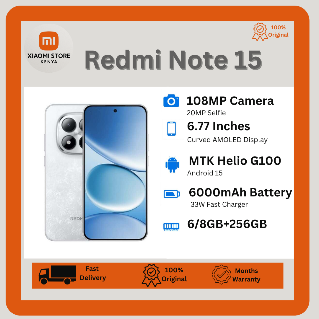 [New Arrival] XIAOMI Redmi Note 15 8GB+256GB 6.77" AMOLED 120Hz Display 108MP Camera 6000mAh Battery Dual SIM On-Screen Fingerprint Unlock 33W Fast Charge Smartphones Android Smart AI