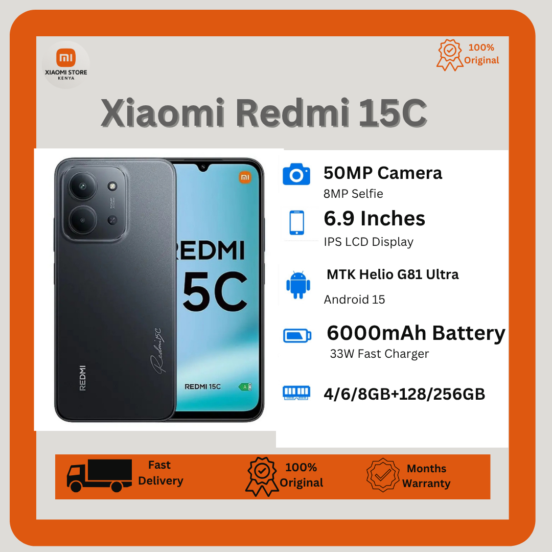 [New Arrival] Xiaomi Redmi 15C 256GB+16(8+8) 6.9" 120Hz IPS LCD Display 50MP Camera 6000mAh Battery 33W Hyper-Charge Gorilla Glass 3 Dual SIM IP64 MTK Helio G81 Ultra Android Smartphone