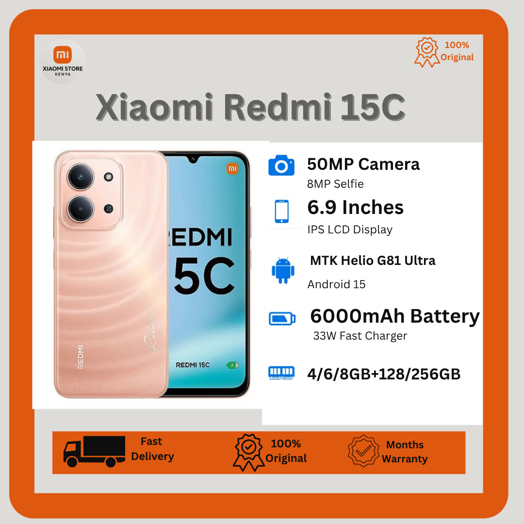 [New Arrival] Xiaomi Redmi 15C 256GB+16(8+8) 6.9" 120Hz IPS LCD Display 50MP Camera 6000mAh Battery 33W Hyper-Charge Gorilla Glass 3 Dual SIM IP64 MTK Helio G81 Ultra Android Smartphone