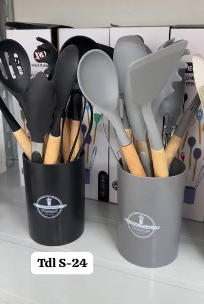 12-Piece Silicone Cooking Spoon Set – Non-Stick Heat Resistant Kitchen Utensils with Holder (Assorted Colors)