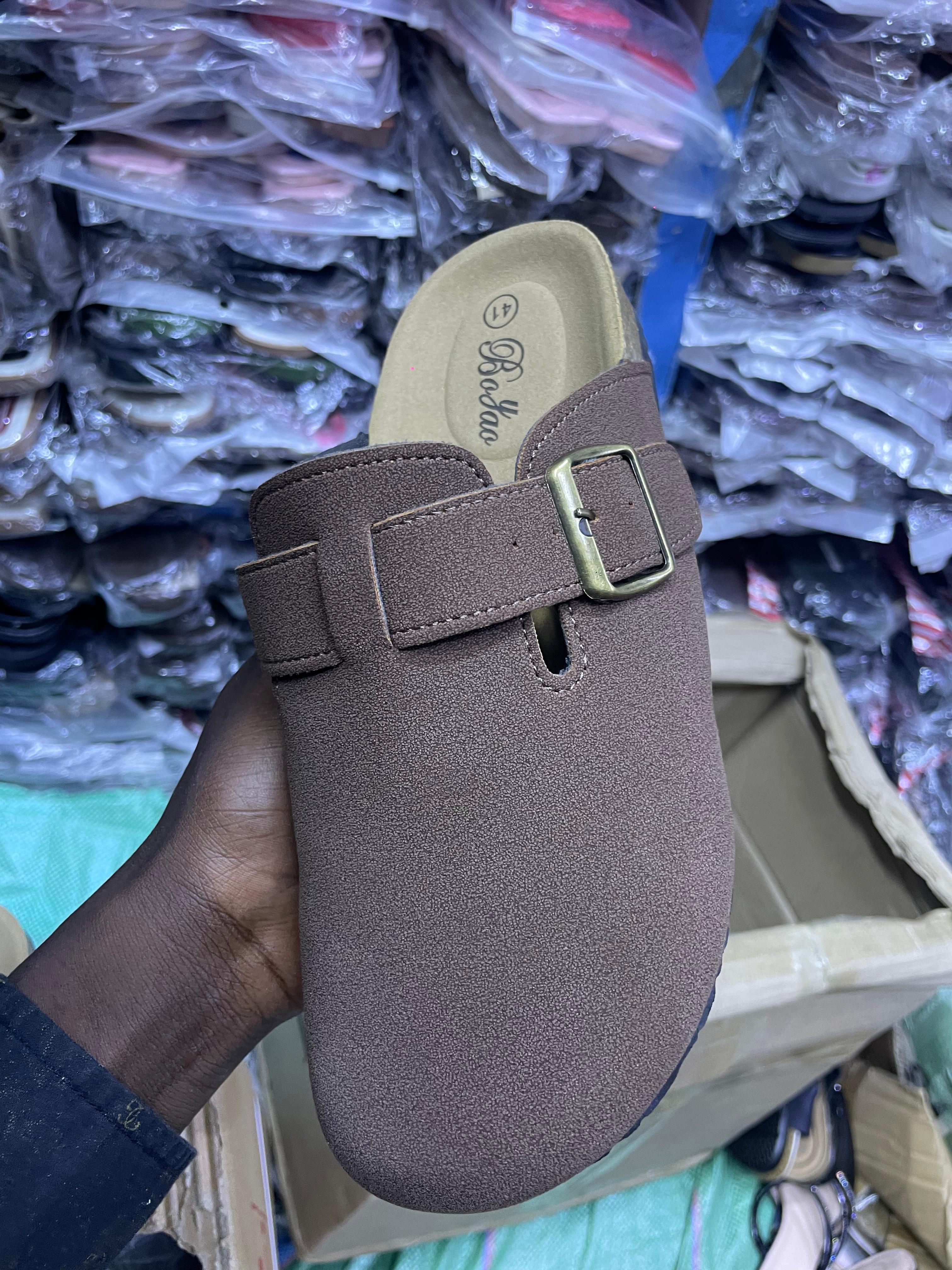 Men’s Classic Buckle Slip-On Mules – Comfortable Casual Leather Slides