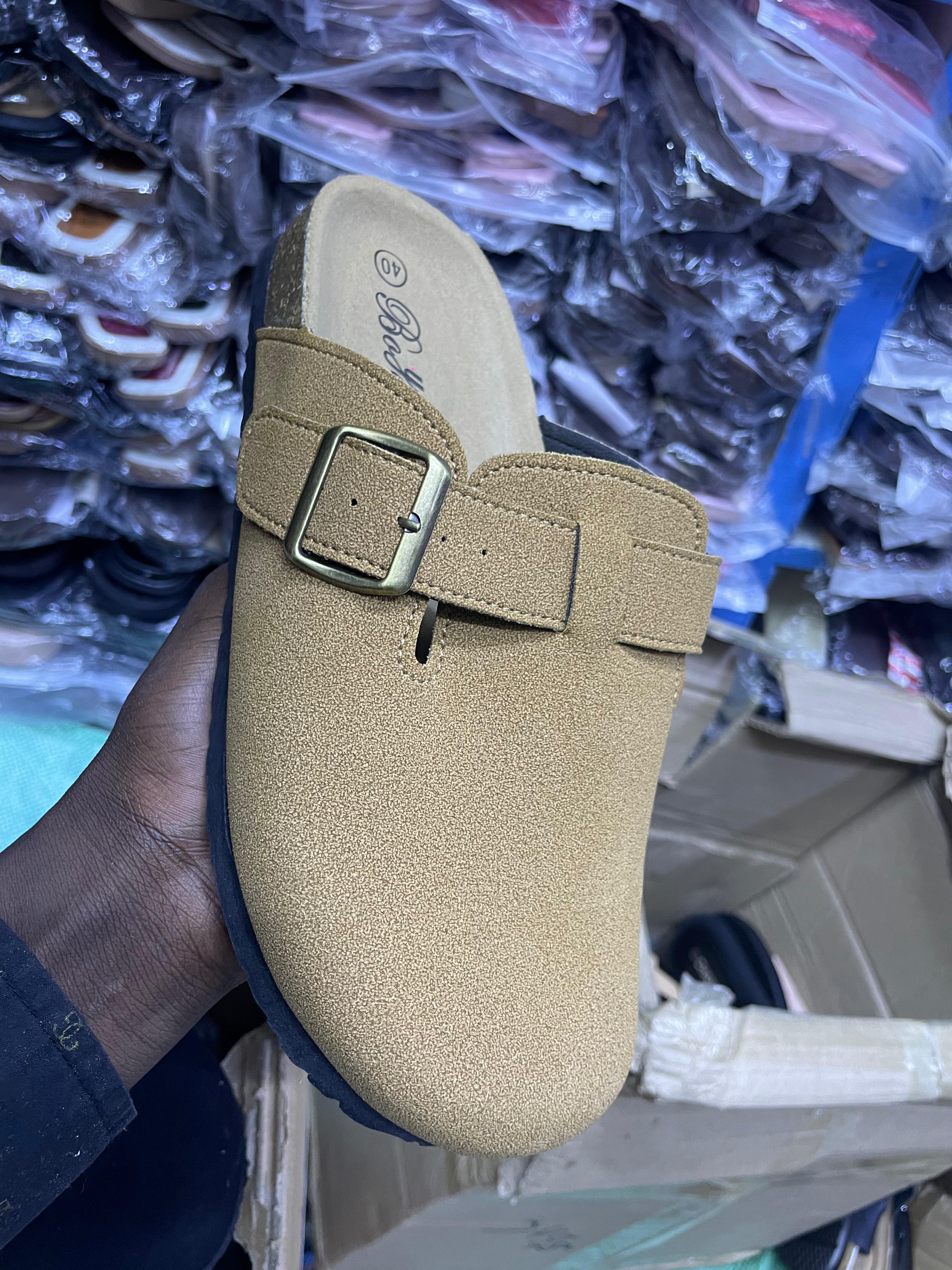 Men’s Classic Buckle Slip-On Mules – Comfortable Casual Leather Slides