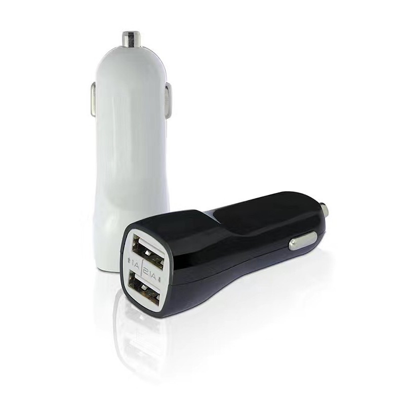 Dual USB Car Charger, Cigarette Lighter USB Adapter for Smartphones 2.1A output Black and white colour