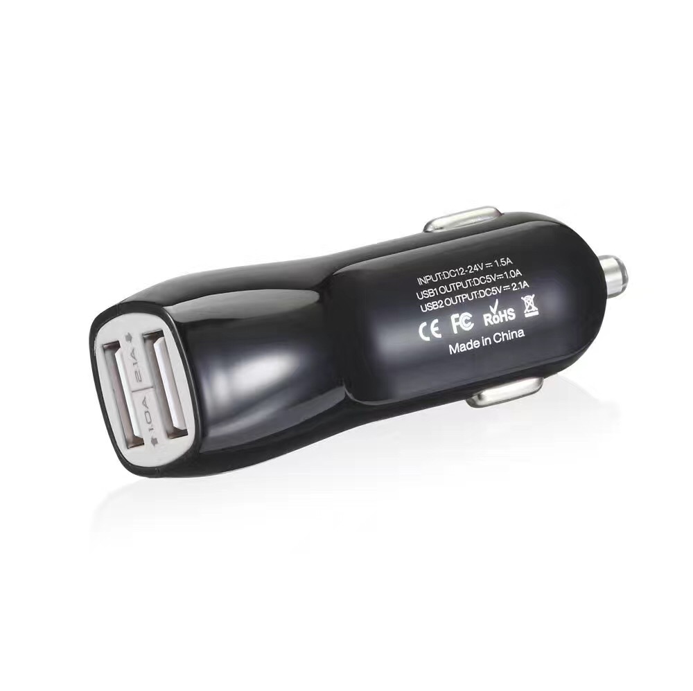 Dual USB Car Charger, Cigarette Lighter USB Adapter for Smartphones 2.1A output Black and white colour