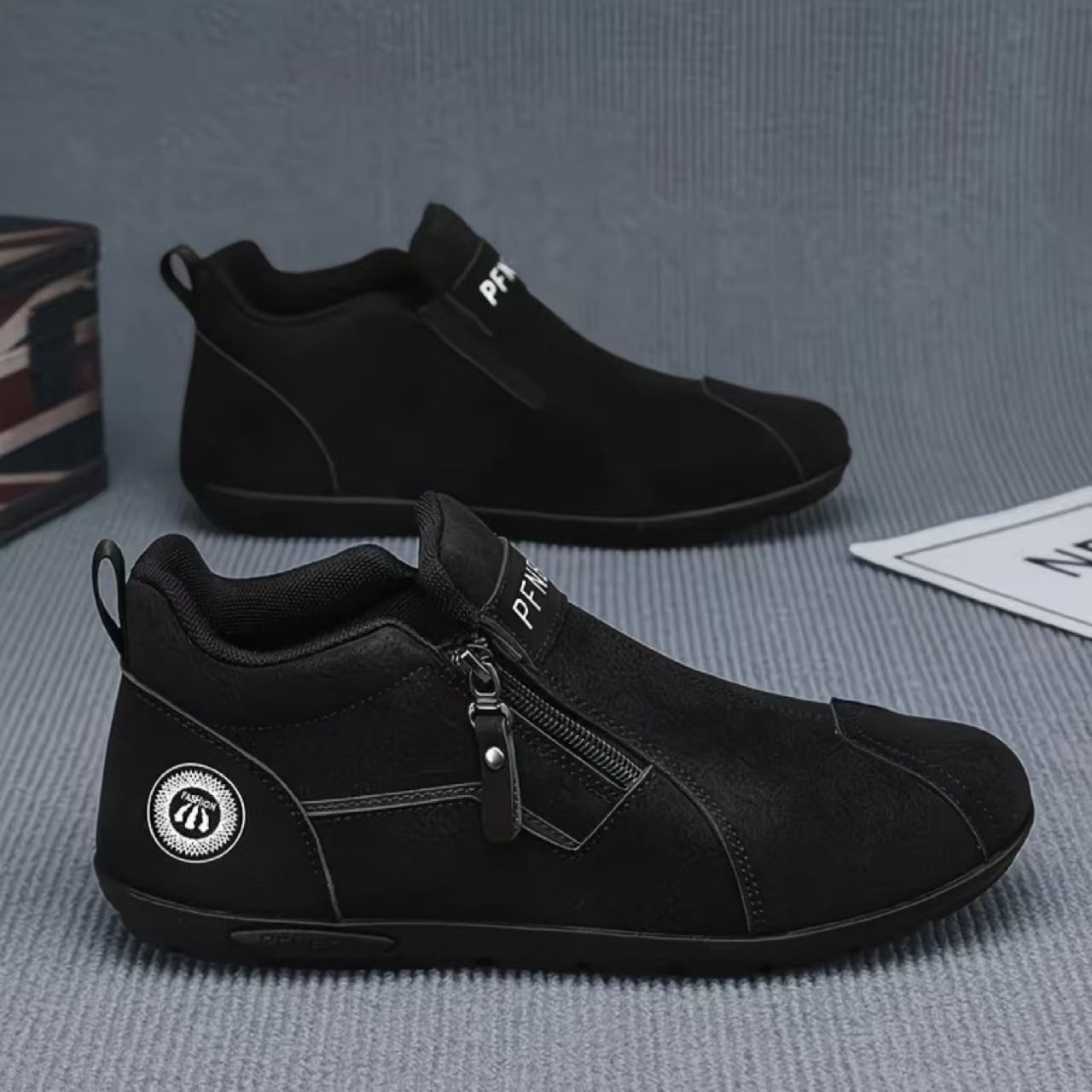 Men's Casual Slip-on Sneakers – PU Leather Fashion Sports Shoes for Daily Walking, Soft Sole Non-slip, Round Toe Pull-on Design