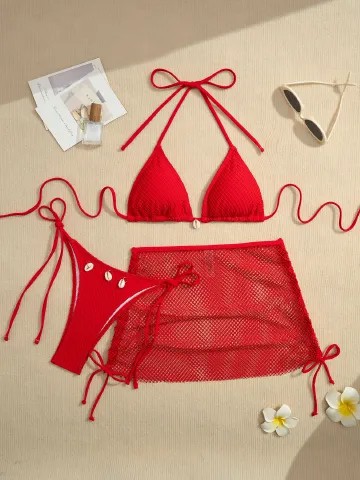 New Net Bikinis Female Swimsuits Women Three-Piece Swimwear Beach Swim Wear Bathing Suits Brazilian Bikini Set Pool Bather