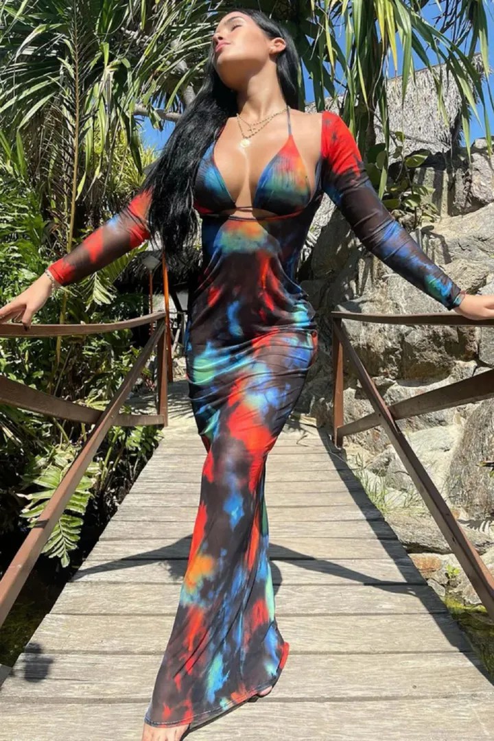 Printed Long Sleeve Cover Up Bikini Female Swimsuit Women Swimwear Three-pieces Bikini set Bather Bathing Suit Swim