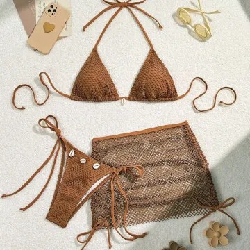 New Net Bikinis Female Swimsuits Women Three-Piece Swimwear Beach Swim Wear Bathing Suits Brazilian Bikini Set Pool Bather