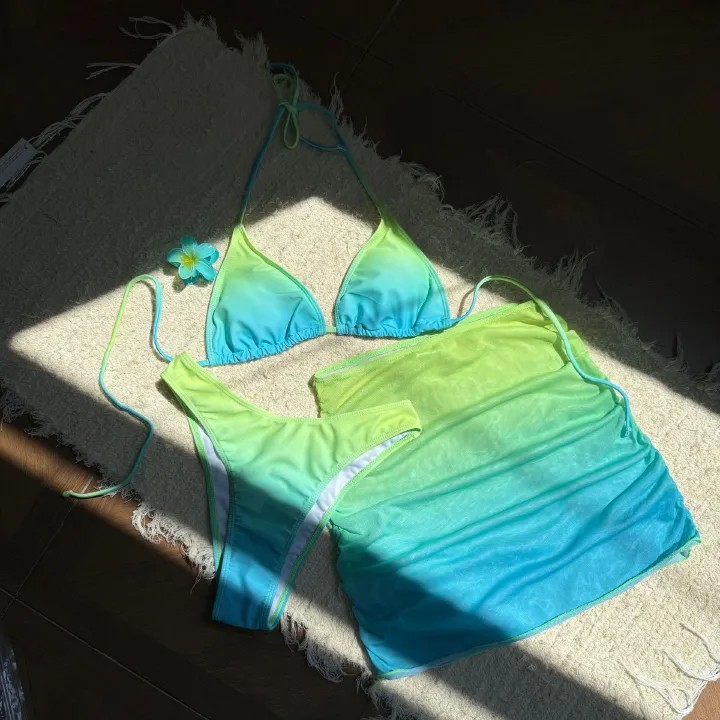 With Skirt Gradient Halter Bikini Female Swimsuit Women Swimwear Three-pieces Bikini set Padded Bather Bathing Suit Swim