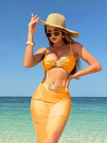 3Pieces Bikini 2025 Sexy Women Swimsuit Swimwear Female Solid Mesh Long Skirt Bikini Set Bathing Suit Swimming Suit