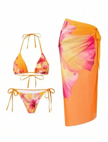Floral 3 Pieces Bikinis Women Swimsuits Female Swimwear Bikini Set Bathing Suit Swimming Suits Beachwear