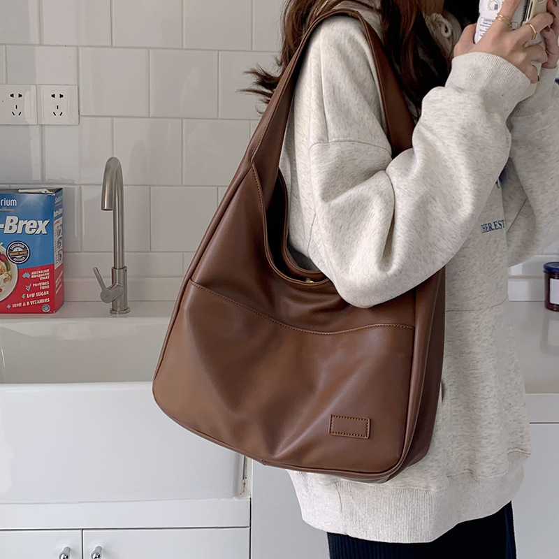 Durable Large Capacity Brown Tote Bag Women's Soft PU Leather Shoulder Handbag for Kenya
