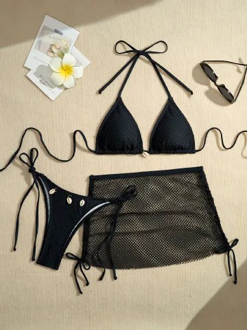 New Net Bikinis Female Swimsuits Women Three-Piece Swimwear Beach Swim Wear Bathing Suits Brazilian Bikini Set Pool Bather