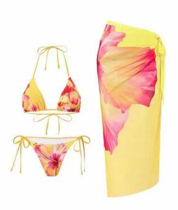 Floral 3 Pieces Bikinis Women Swimsuits Female Swimwear Bikini Set Bathing Suit Swimming Suits Beachwear