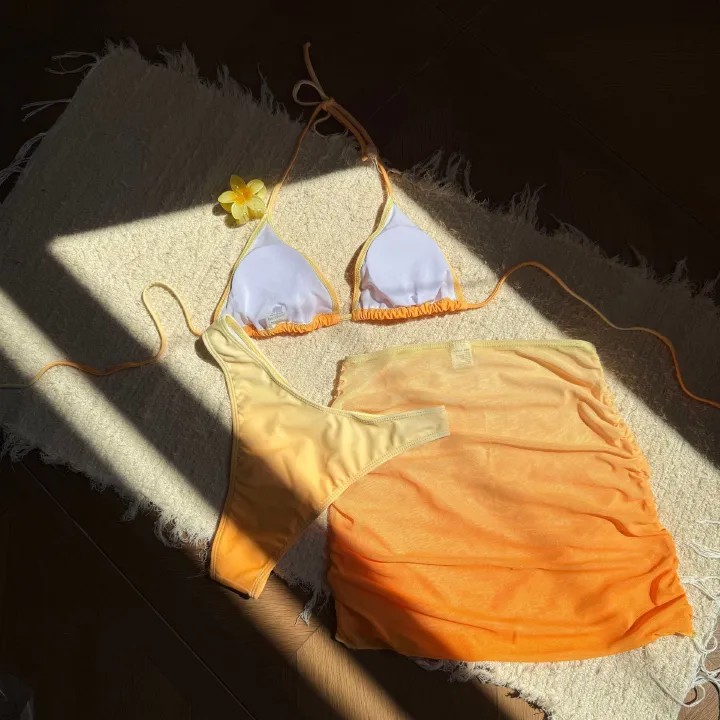 With Skirt Gradient Halter Bikini Female Swimsuit Women Swimwear Three-pieces Bikini set Padded Bather Bathing Suit Swim