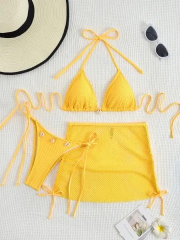 New Net Bikinis Female Swimsuits Women Three-Piece Swimwear Beach Swim Wear Bathing Suits Brazilian Bikini Set Pool Bather