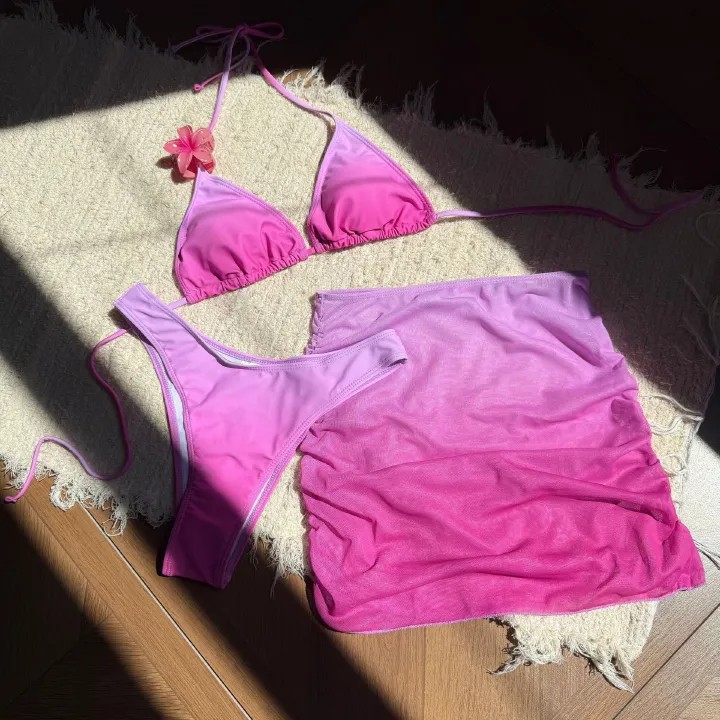 With Skirt Gradient Halter Bikini Female Swimsuit Women Swimwear Three-pieces Bikini set Padded Bather Bathing Suit Swim