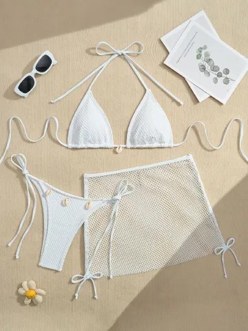 New Net Bikinis Female Swimsuits Women Three-Piece Swimwear Beach Swim Wear Bathing Suits Brazilian Bikini Set Pool Bather