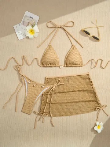 New Net Bikinis Female Swimsuits Women Three-Piece Swimwear Beach Swim Wear Bathing Suits Brazilian Bikini Set Pool Bather