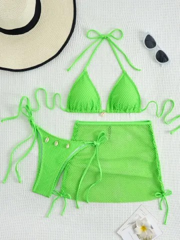 New Net Bikinis Female Swimsuits Women Three-Piece Swimwear Beach Swim Wear Bathing Suits Brazilian Bikini Set Pool Bather