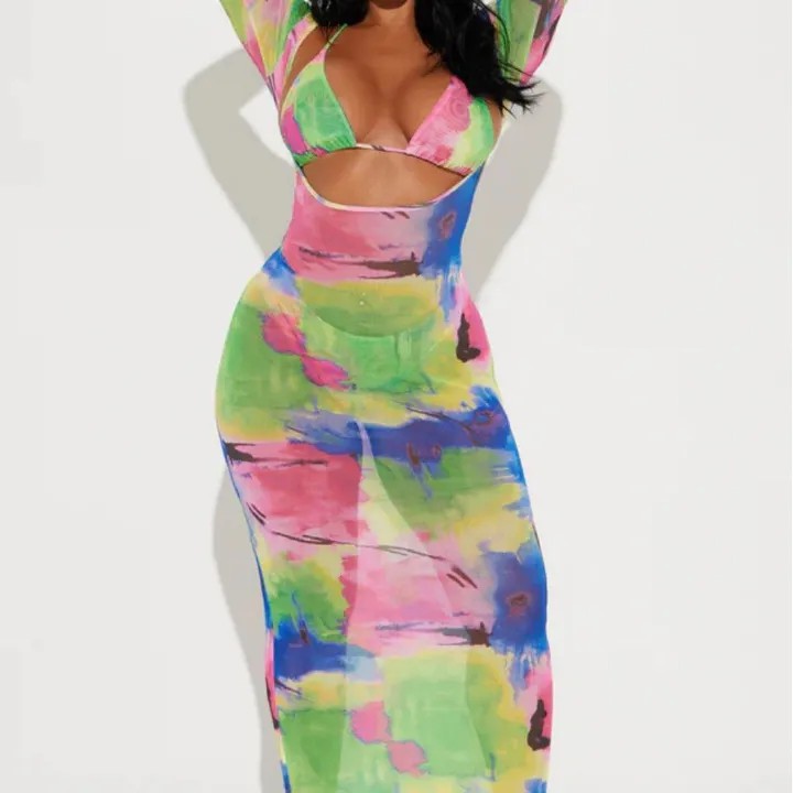 Printed Long Sleeve Cover Up Bikini Female Swimsuit Women Swimwear Three-pieces Bikini set Bather Bathing Suit Swim