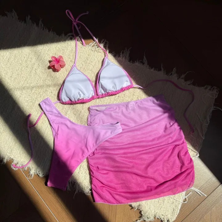 With Skirt Gradient Halter Bikini Female Swimsuit Women Swimwear Three-pieces Bikini set Padded Bather Bathing Suit Swim
