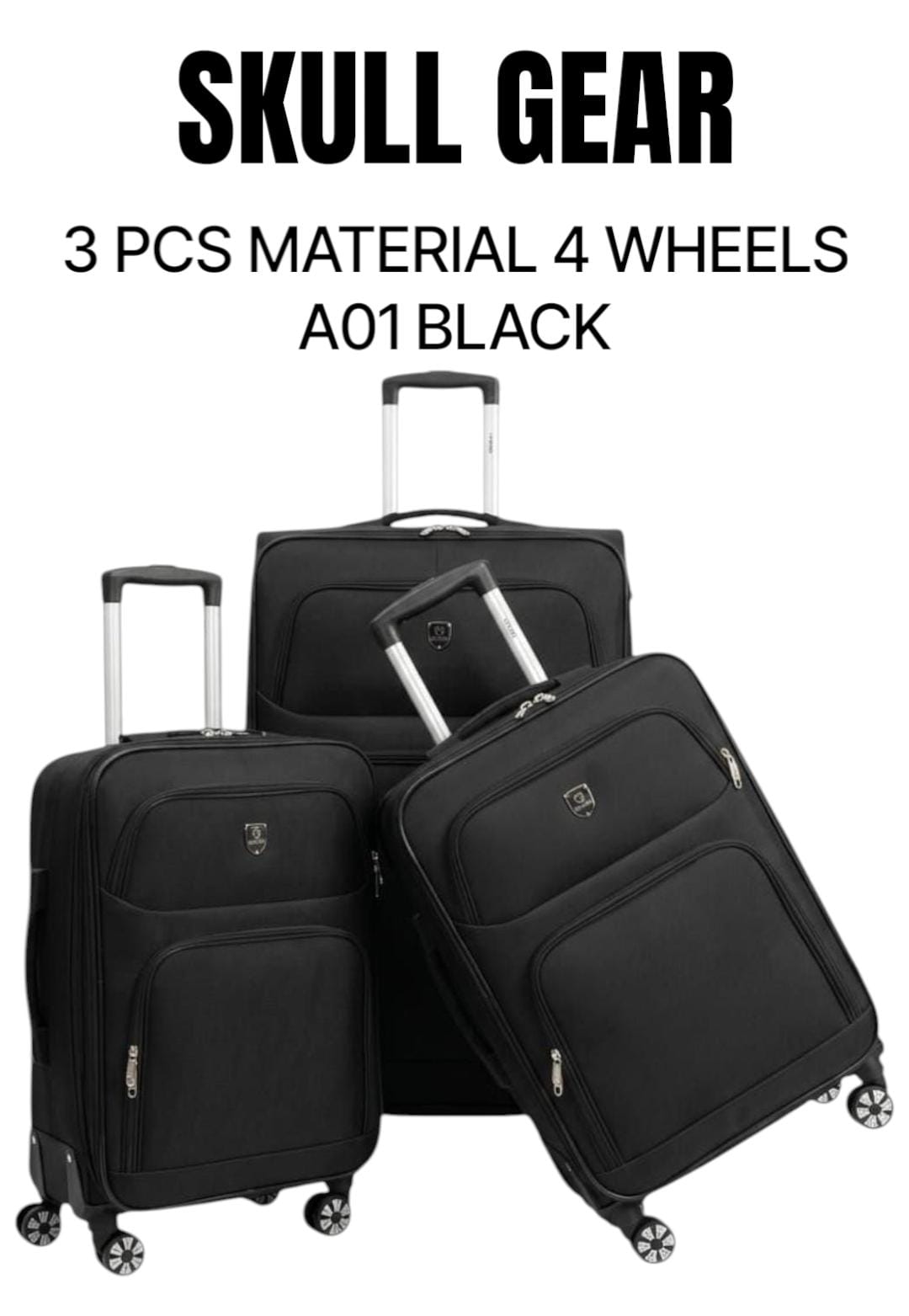 ✔️✈️3PCS Skul Gear 4-Wheel Fabric Suitcases – Lightweight & Durable Travel Luggage Set, 4 smooth-rolling wheels for effortless maneuverability in any direction,Telescopic handles for easy handling and