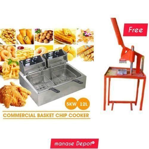 PREMIUM QUALITY🥳🥳Ecco 6L + 6L Double Electric Chips Deep Fryer Machine + Commercial Chips Cutter – Heavy-Duty Stainless Steel Deep Fryer🍂professional, and efficient frying with the Ecco 6L + 6L Dou