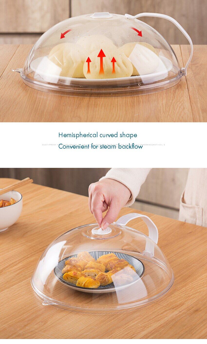 MICROWAVE FOOD COVER. Vent microwave food cover with detachable handle, Allows steam to escape for even heating and prevents moisture buildup.Keeps your microwave clean by preventing food splashes.