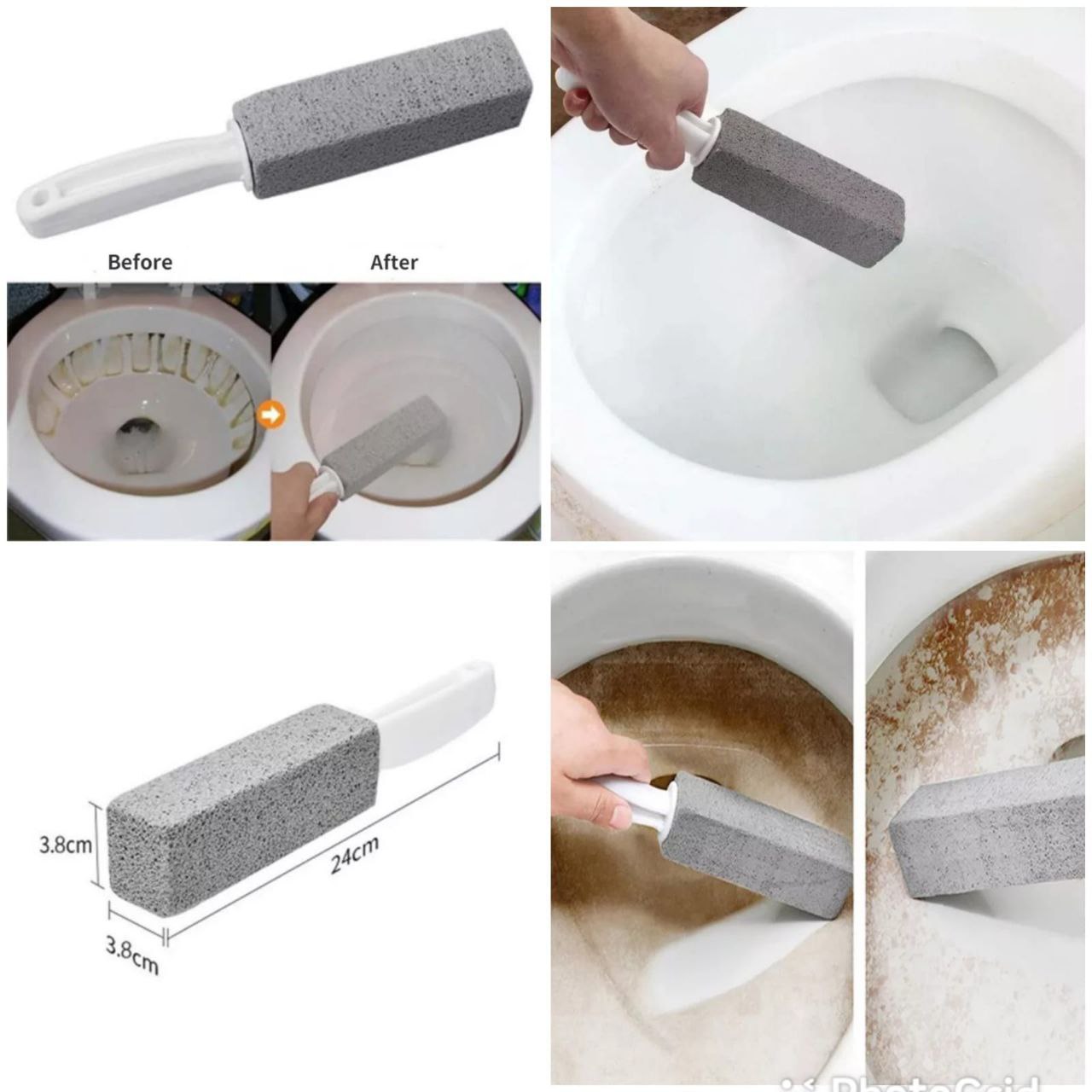 PUMICE STONE. Pumice stone toilet scrabbe, has a handle, and can be easily used to clean hard water rings from toilet,  effectively removes suborn stains and renews your toilet look.