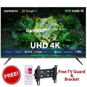 Skyworth 43' inch 4k Frameless Smart GOOGLE TV Android Bluetooth Enabled Netflix Youtube I-cast Prime Video Google Play Assistant Television CHROME CAST + WALL MOUNT AND TV GUARD