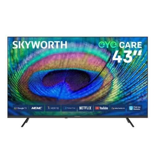 Skyworth 43' inch 4k Frameless Smart GOOGLE TV Android Bluetooth Enabled Netflix Youtube I-cast Prime Video Google Play Assistant Television CHROME CAST + WALL MOUNT AND TV GUARD