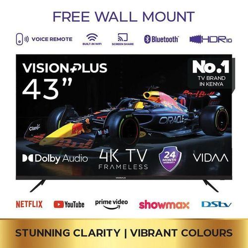 Vision Plus 43 inch Smart TV VP8843KV - 43" 4K Frameless VIDAA+ OS Smart TV Dolby Audio 4K Resolution Frameless Design +FREE WALL BRACKET AND TV GUARD -2YRs WRTY