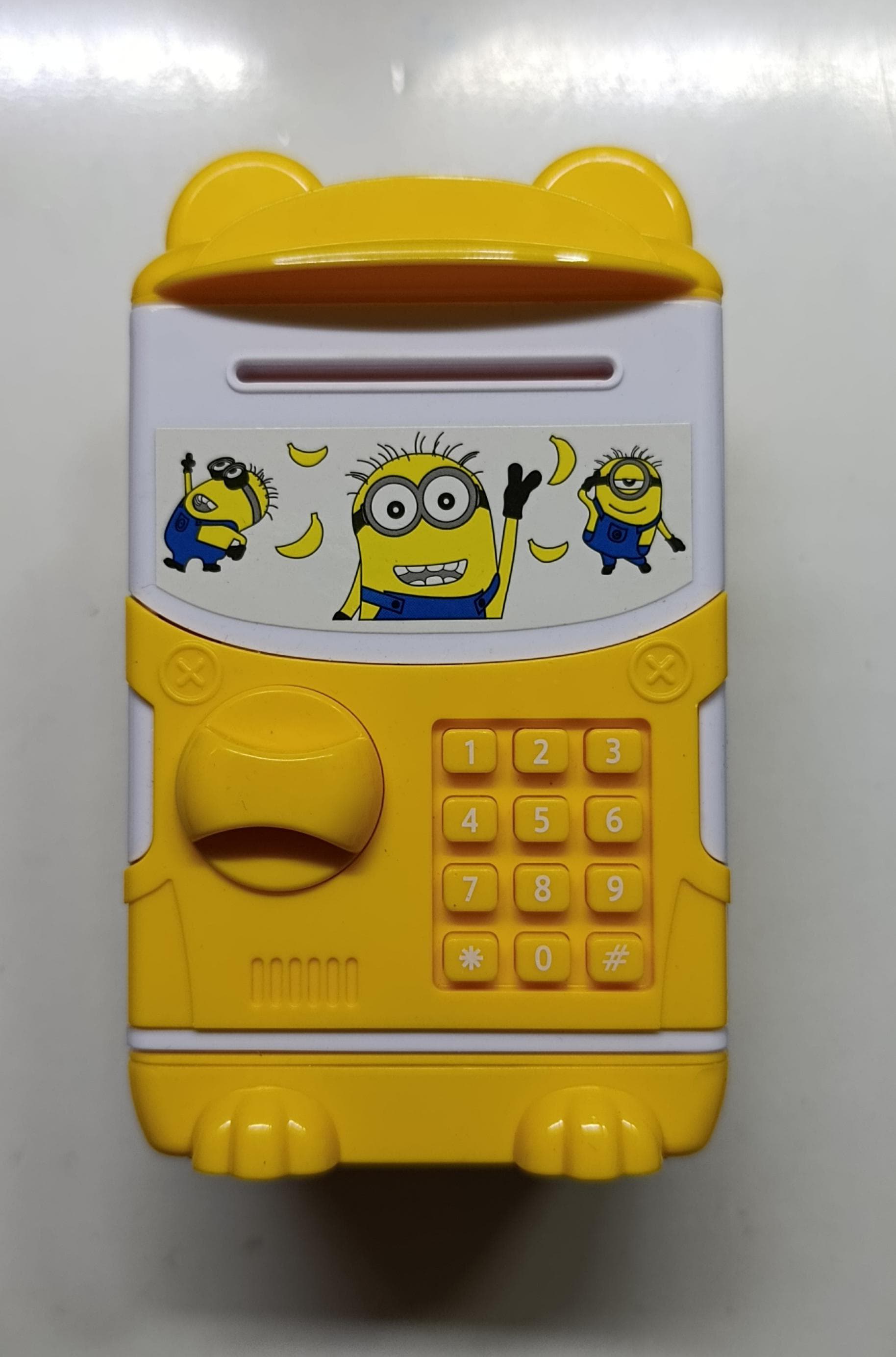 Manual Mini Kids Home Bank – Cash Coins Saving Box ATM Piggy Bank with Key Lock, Mini Safe Deposit Box, Note & Coin Counter Storage, Child Gift 13.7×8×7cm Durable Secure Money Organizer