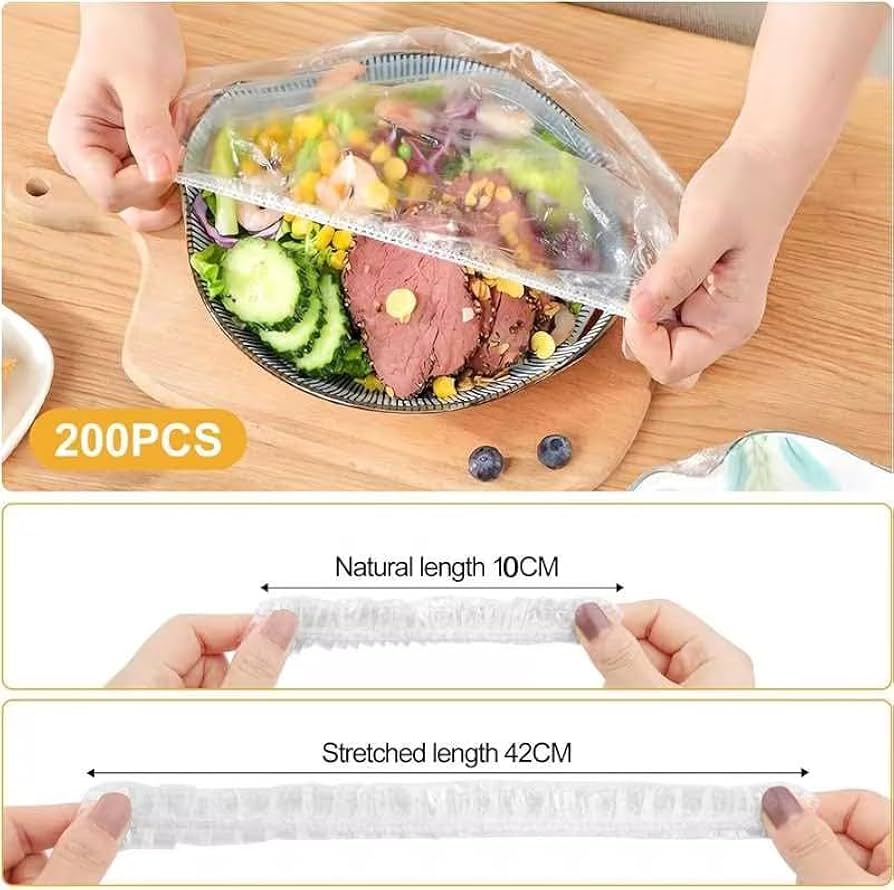 Food Covers100pc Pack Clear Stretching,covering bowls, plates, and containers of all shapes without wasting plastic wrap or foil. The elastic stretch design clings securely to rims🔊SPECIALOFFER‼️🔶