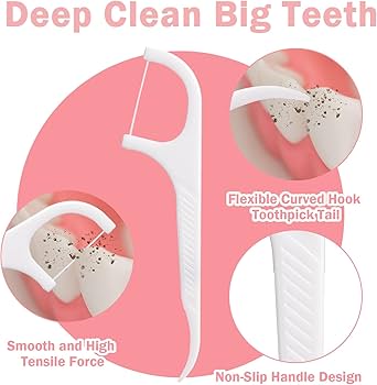 Dental Floss 50pc Pack -2 Way Dental Floss Toothpicks Ergonomic Y-shaped handle ensures control even for kids or arthritis sufferers Hygienic individually wrapped picks prevent contamination.