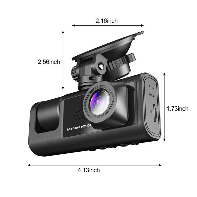HD 1080P Triple Lens Car Dash Cam – Front, Rear & Interior Video Recorder with G-Sensor, 170° Wide Angle, Loop Recording, Night Vision, 2.0” IPS Display Driving Camera System