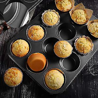 Baking Tin Nonstick 12 Hole CupcakesMould Tray Pan Perfect Muffins Home Bakery Event Wedding Cake Decor Professional Results Easy Release Coating Round Shape Standard Size Oven Safe Dishwasher Friendl