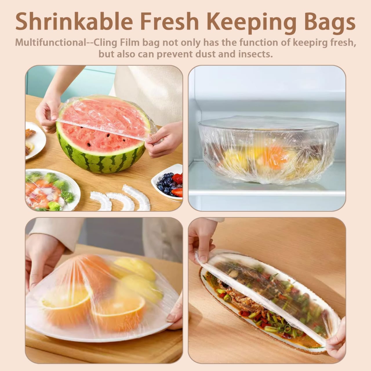 Food Covers100pc Pack Clear Stretching,covering bowls, plates, and containers of all shapes without wasting plastic wrap or foil. The elastic stretch design clings securely to rims🔊SPECIALOFFER‼️🔶