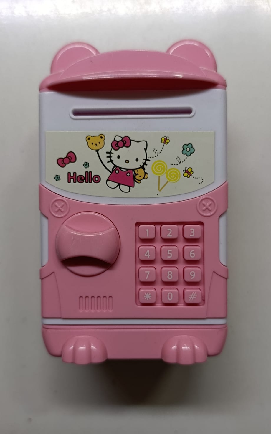 Manual Mini Kids Home Bank – Cash Coins Saving Box ATM Piggy Bank with Key Lock, Mini Safe Deposit Box, Note & Coin Counter Storage, Child Gift 13.7×8×7cm Durable Secure Money Organizer
