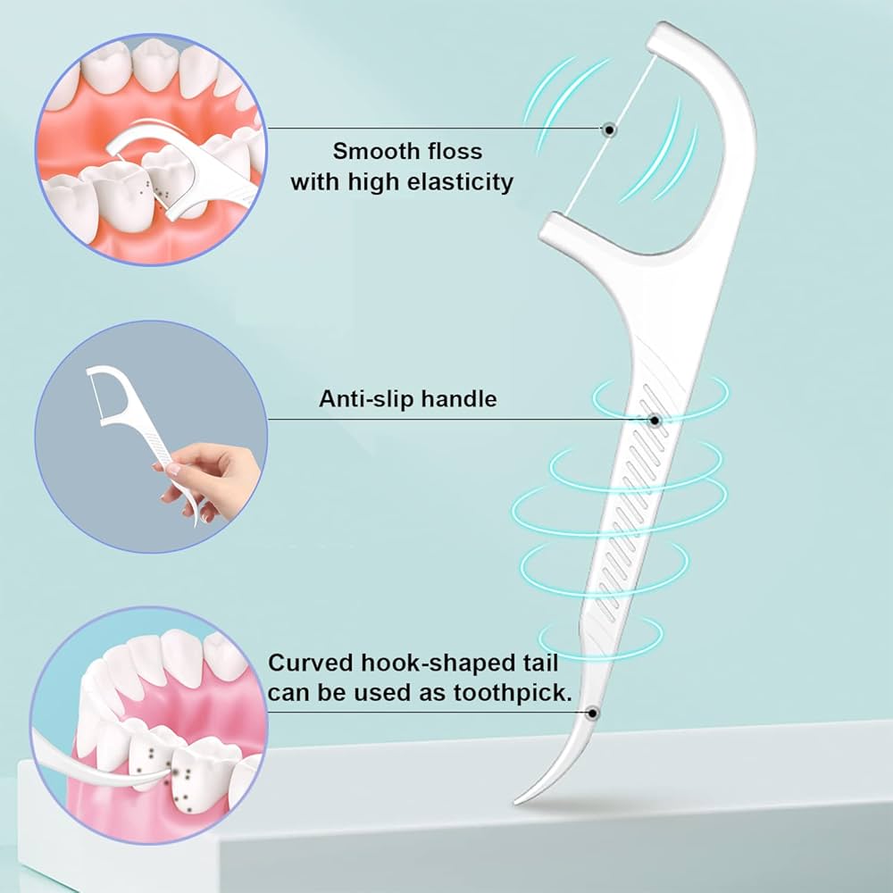 Dental Floss 50pc Pack -2 Way Dental Floss Toothpicks Ergonomic Y-shaped handle ensures control even for kids or arthritis sufferers Hygienic individually wrapped picks prevent contamination.