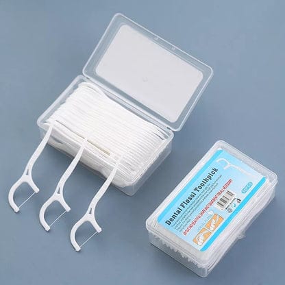Dental Floss 50pc Pack -2 Way Dental Floss Toothpicks Ergonomic Y-shaped handle ensures control even for kids or arthritis sufferers Hygienic individually wrapped picks prevent contamination.