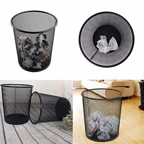 9L Metallic Mesh Dust Bin Black Silver Upgrade kitchen or office tidiness with this 9L metallic mesh dust bin—stylish black or silver wire construction offers breathable design preventing odors while