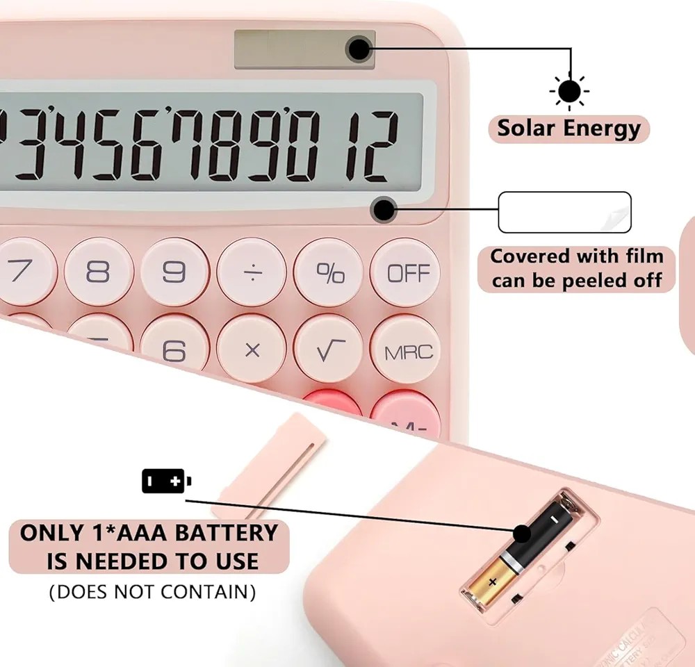 Calculator 12-Digit Solar Energy Desktop Calculator Transform messy handwritten math into instant precision with this stylish 12-digit solar-powered desktop calculator featuring oversized buttons