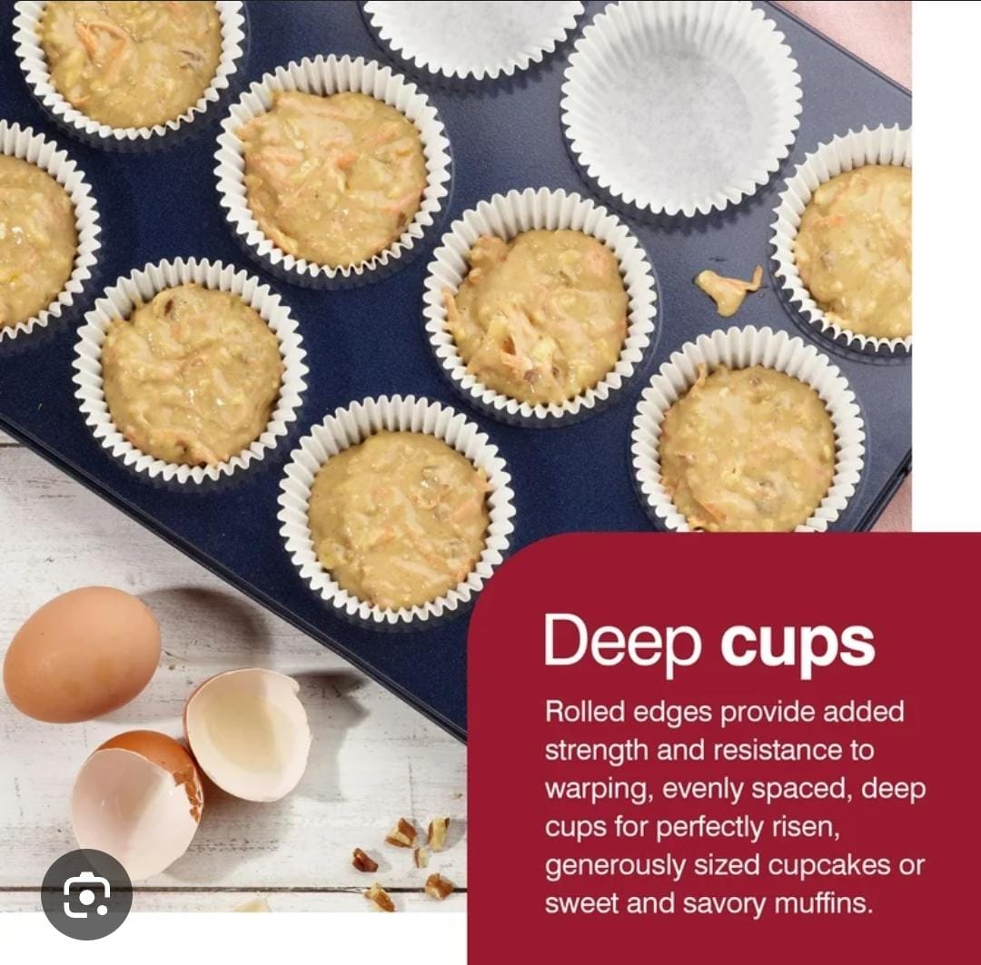Baking Tin Nonstick 12 Hole CupcakesMould Tray Pan Perfect Muffins Home Bakery Event Wedding Cake Decor Professional Results Easy Release Coating Round Shape Standard Size Oven Safe Dishwasher Friendl
