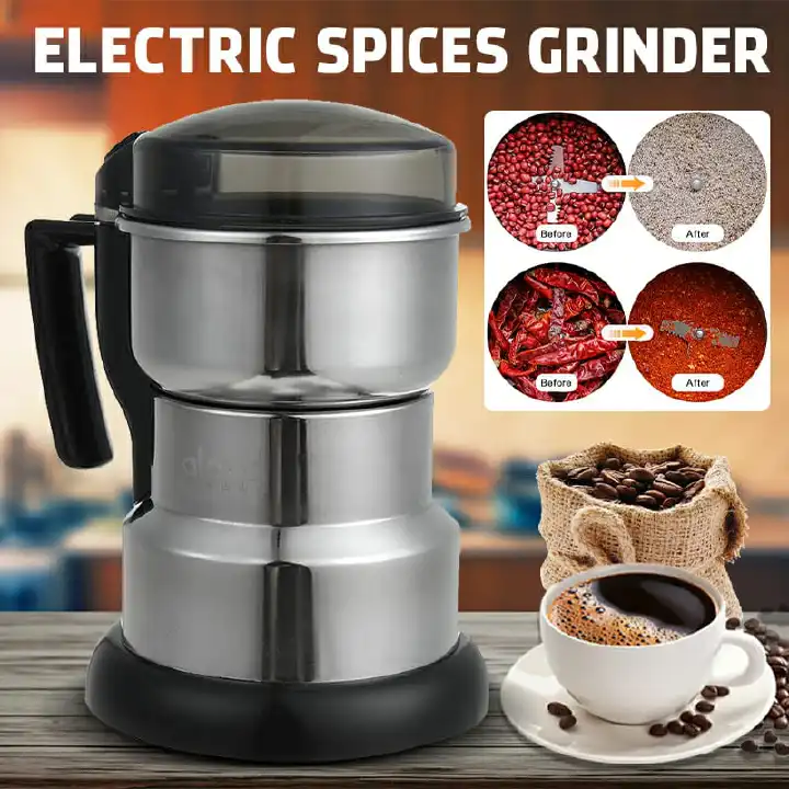 300W Stainless Steel Electric Coffee Grinder – Large Capacity Semi-Automatic Bean, Spice, Nut & Grain Grinding Machine, High-Speed Powder Crusher, Durable Food Processor for Home and Commercial Use